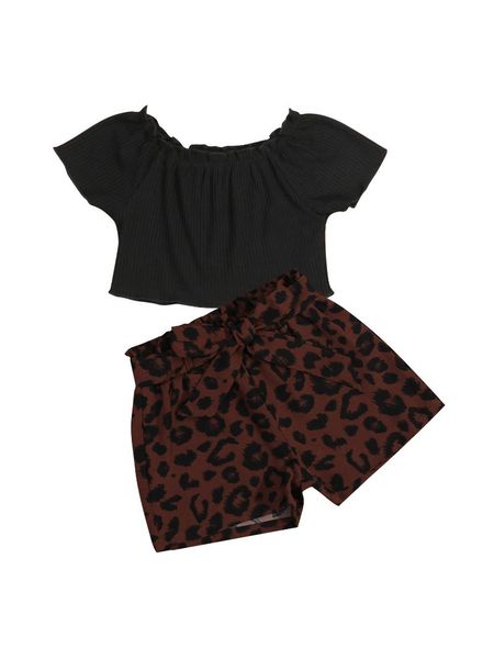 pcs baby girl casual outfits, off shoulder solid color short sleeve boat neck t-shirt + belted leopard shorts clothing sets, White
pcs baby girl casual outfits, off shoulder solid color short sleeve boat neck t-shirt + belted leopard shorts clothing sets, White