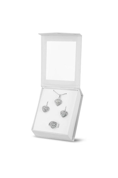 Earrings & Necklace Women's Fashion Jewelry Silver Plated Heart Ring Sets