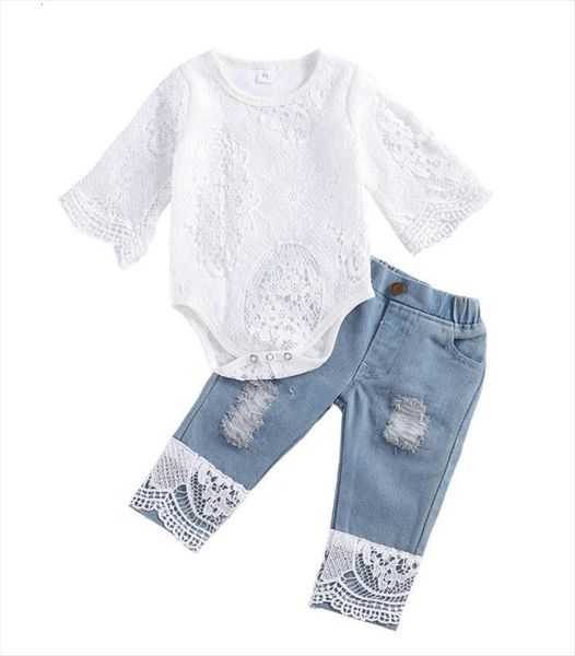 3 24m baby girls clothing flower lace flare long sleeve romper tassel denim pants 2pcs outfits, White
3 24m baby girls clothing flower lace flare long sleeve romper tassel denim pants 2pcs outfits, White