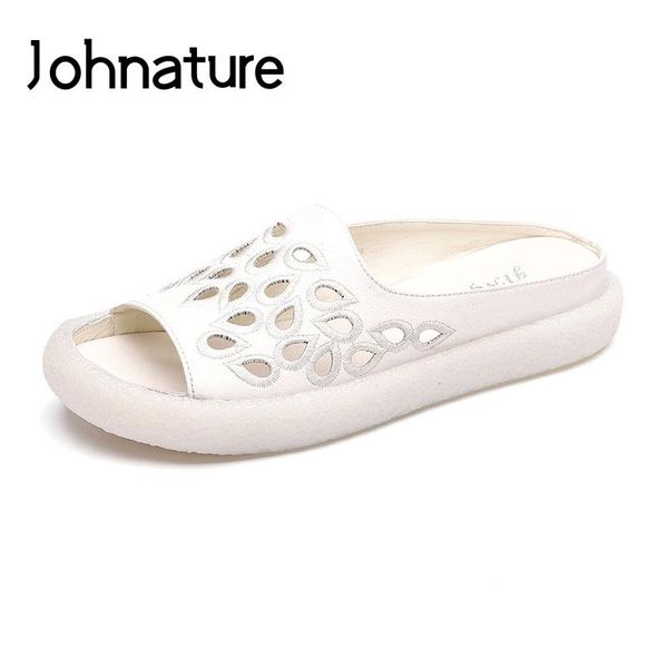 slippers johnature genuine leather slides solid outside summer sewing flat with hollow casual comfortable sandals women shoes, Black 
slippers johnature genuine leather slides solid outside summer sewing flat with hollow casual comfortable sandals women shoes, Black