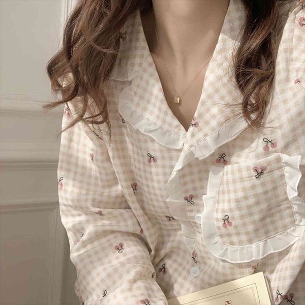 pajamas korean summer loungewear sets womens sleepwears ruffle pijama japanese home suit pyjamas cherry print pizama, Black;red
pajamas korean summer loungewear sets womens sleepwears ruffle pijama japanese home suit pyjamas cherry print pizama, Black;red