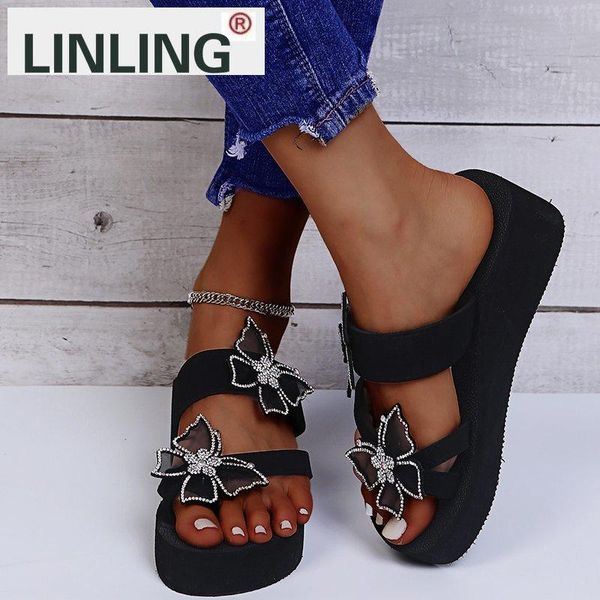 slippers rhinestone bow thick bottom women elegant wedge decoration ring toe outdoor flip flops fashion ladies shoes, Black
slippers rhinestone bow thick bottom women elegant wedge decoration ring toe outdoor flip flops fashion ladies shoes, Black