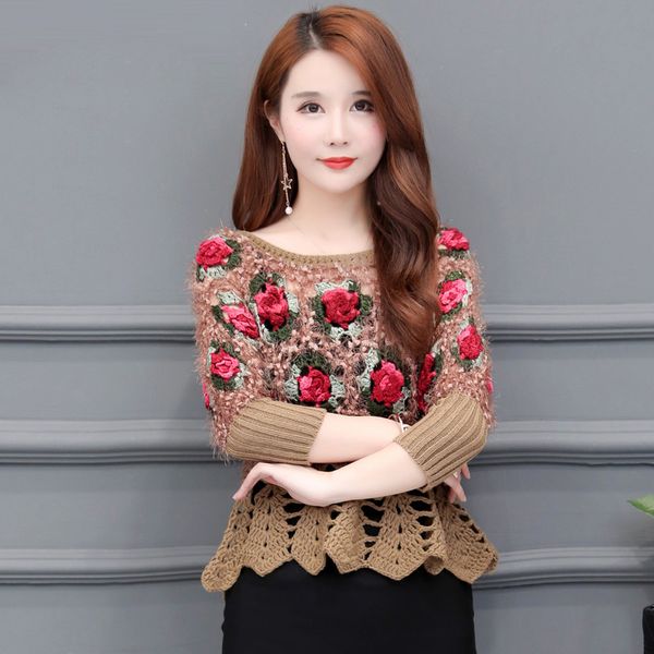 women's knitted sweaters ruffles hollow rose embroidery long sleeve o-neck pullovers woman wild sweater female pl067 210506, White;black
women's knitted sweaters ruffles hollow rose embroidery long sleeve o-neck pullovers woman wild sweater female pl067 210506, White;black