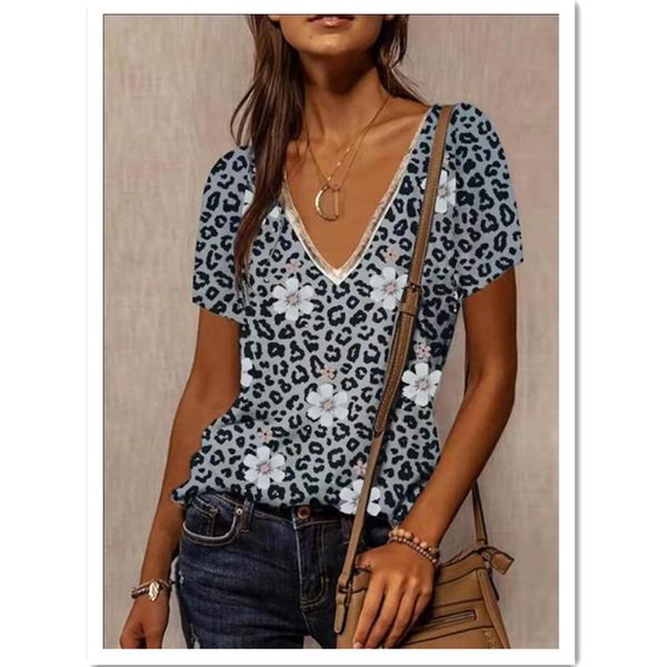 women's t-shirt t shirt leopard floral print v neck short sleeve pullover summer tees casual ladies streetwear women clothes, White
women's t-shirt t shirt leopard floral print v neck short sleeve pullover summer tees casual ladies streetwear women clothes, White