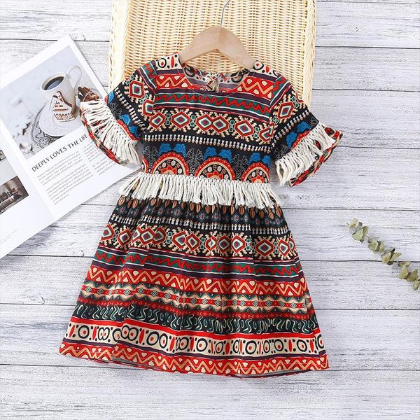 1 6y summer kids girls girl dress boho vintage pattern printing tassel knee length a line, Red;yellow
1 6y summer kids girls girl dress boho vintage pattern printing tassel knee length a line, Red;yellow