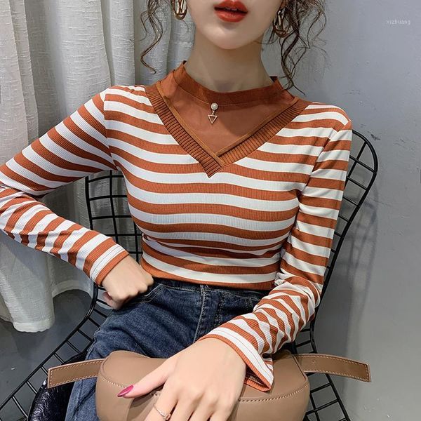 women's t-shirt autumn winter long sleeve tshirt fashion casual patchwork striped for women elegant ropa mujer, White
women's t-shirt autumn winter long sleeve tshirt fashion casual patchwork striped for women elegant ropa mujer, White