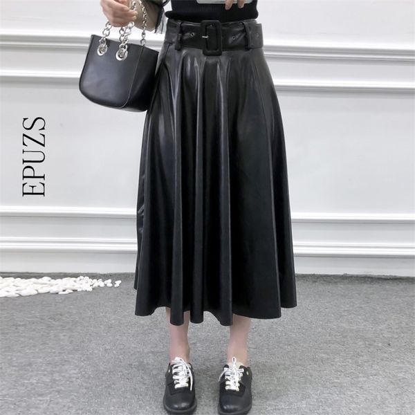 winter woemn long skirt vintage black pu leather s womens streetwear belt pleated skirt female casual high waisted 210521
winter woemn long skirt vintage black pu leather s womens streetwear belt pleated skirt female casual high waisted 210521
