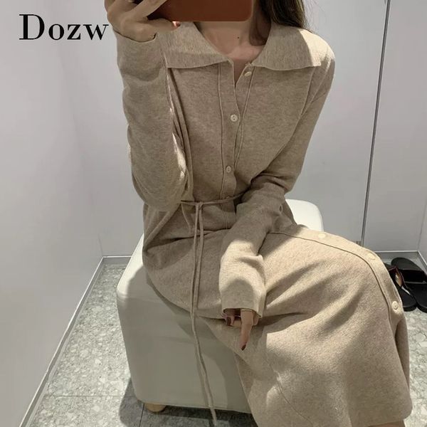 pure knitted elegant dress women long sleeve soft casual midi dress with belt turn down collar office shirt dress 210414, Black;gray
pure knitted elegant dress women long sleeve soft casual midi dress with belt turn down collar office shirt dress 210414, Black;gray
