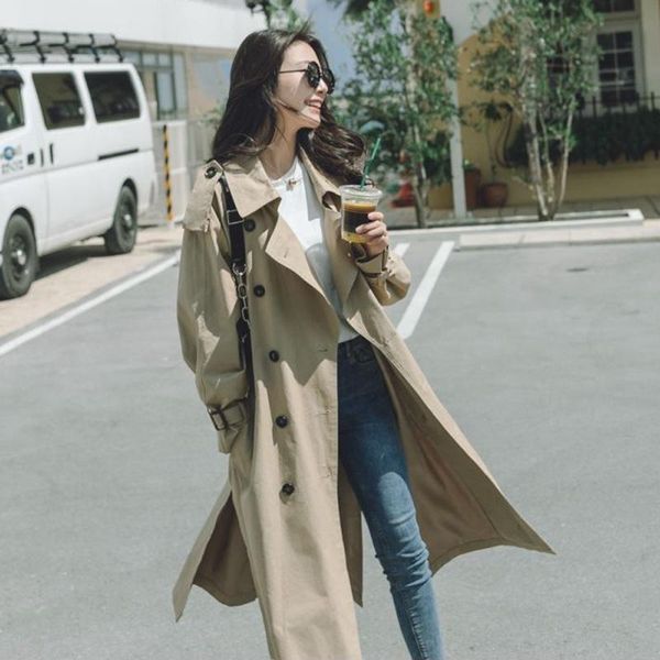 women's trench coats 2021 khaki big brand windbreaker ladies mid-length korean casual large lapel double breasted coat women belt e268, Tan;black
women's trench coats 2021 khaki big brand windbreaker ladies mid-length korean casual large lapel double breasted coat women belt e268, Tan;black