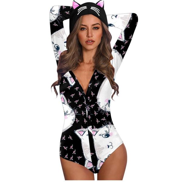 #a10 lovely cat print bodysuit for women animal ears long sleeve hooded casual body suit bodies mujer women's jumpsuits & rompers, Black;white
#a10 lovely cat print bodysuit for women animal ears long sleeve hooded casual body suit bodies mujer women's jumpsuits & rompers, Black;white