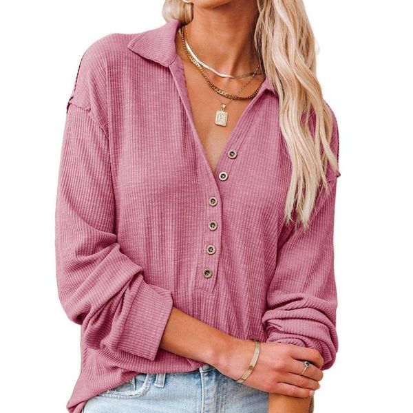 women's t-shirt 2021 autumn and winter long-sleeved sweater lapel buttoned casual woman tshirts, White
women's t-shirt 2021 autumn and winter long-sleeved sweater lapel buttoned casual woman tshirts, White