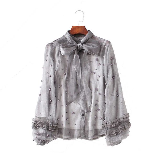 perhaps u women long sleeve bow collar gray white black solid shirt highstreet see through beading pearl b0266 210529
perhaps u women long sleeve bow collar gray white black solid shirt highstreet see through beading pearl b0266 210529