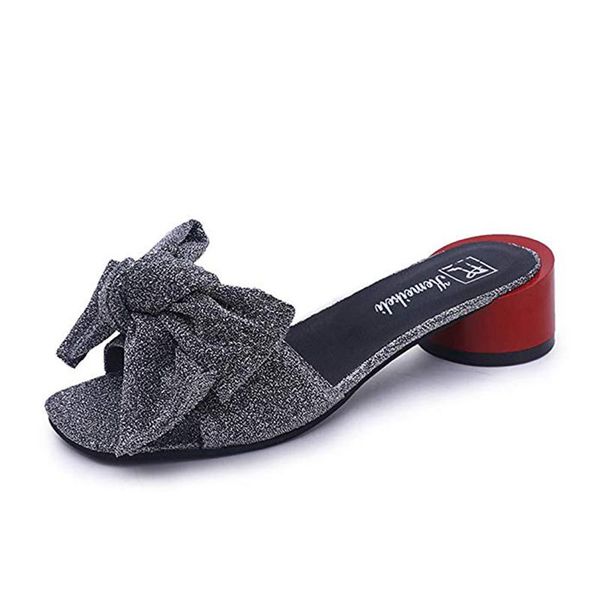 women sandals summer open toe round heel fashion sequin bowknot slide slip on mid comfortable female, Black
women sandals summer open toe round heel fashion sequin bowknot slide slip on mid comfortable female, Black