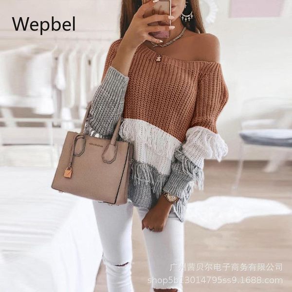 women's sweaters wepbel women autumn loose long sleeve contrast color pullovers tassel oblique shoulder knitted jumpers female sweater, White;black
women's sweaters wepbel women autumn loose long sleeve contrast color pullovers tassel oblique shoulder knitted jumpers female sweater, White;black