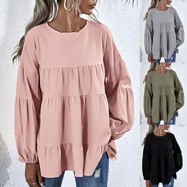 women's blouses & shirts women blouse solid color ruffles patchwork spring autumn lantern sleeve o neck t-shirt streetwear, White
women's blouses & shirts women blouse solid color ruffles patchwork spring autumn lantern sleeve o neck t-shirt streetwear, White