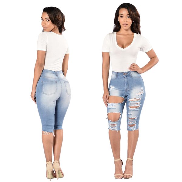 yy182 spring women ripped hole jeans short pants girls fashion casual streetwear elasticity high waistline high-elastic butt-lift knee-lengt, Blue
yy182 spring women ripped hole jeans short pants girls fashion casual streetwear elasticity high waistline high-elastic butt-lift knee-lengt, Blue