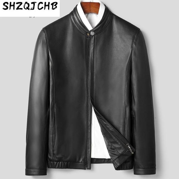 men's leather & faux shzq jacket sheepskin locomotive short stand collar single thin coat fashion, Black
men's leather & faux shzq jacket sheepskin locomotive short stand collar single thin coat fashion, Black