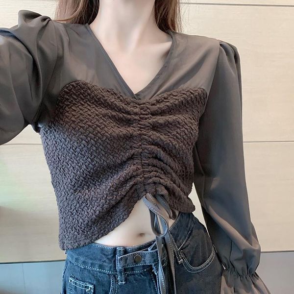 women's polos v-neck chiffon shirt design sense niche western style french high waist short slimming bubble long sleeve drawstring top, White
women's polos v-neck chiffon shirt design sense niche western style french high waist short slimming bubble long sleeve drawstring top, White