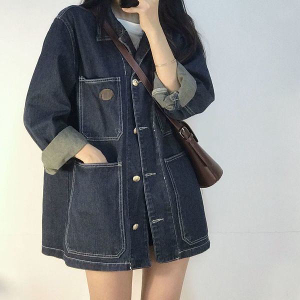 women's jackets spring fall women denim vintage jacket loose big pocket long sleeve button woman korean size jean 5xl o2v5, Black;brown
women's jackets spring fall women denim vintage jacket loose big pocket long sleeve button woman korean size jean 5xl o2v5, Black;brown