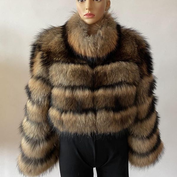 women's fur & faux real natural raccoon silver short coat winter women round neck, Black
women's fur & faux real natural raccoon silver short coat winter women round neck, Black