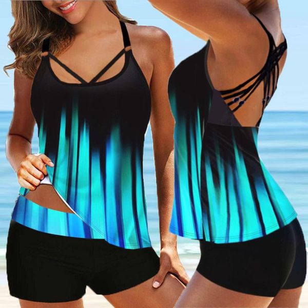women's swimwear strappy back tankini set gradient stripe printing plus size women beachwear swimsuits swimdress maillot de bain femme, White;black
women's swimwear strappy back tankini set gradient stripe printing plus size women beachwear swimsuits swimdress maillot de bain femme, White;black