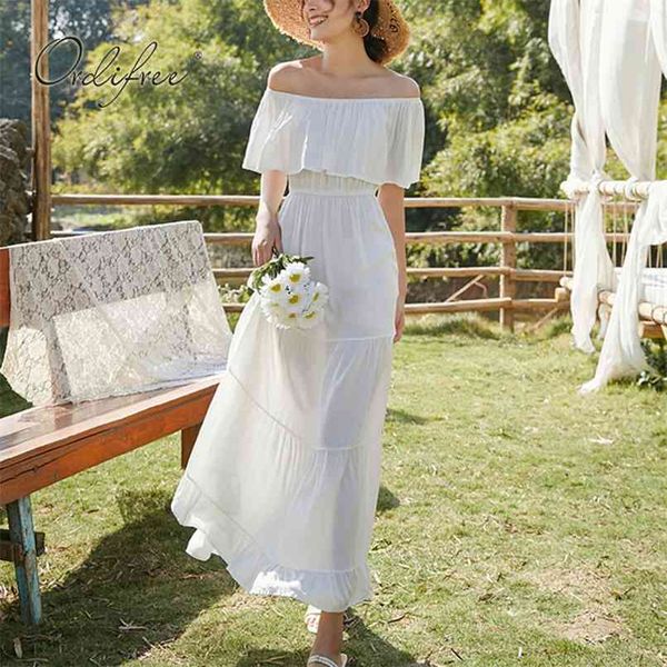 elegant women long party dress off shoulder ruffle slash neck white tunic summer vacation beach maxi 210513, Black;gray
elegant women long party dress off shoulder ruffle slash neck white tunic summer vacation beach maxi 210513, Black;gray