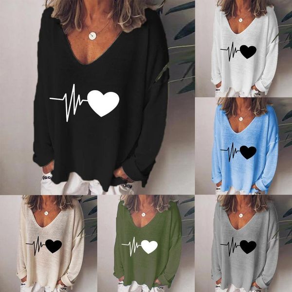women's t-shirt winter ladies leisure love printing pure color loose batik v collar long sleeve jacket 2021, White
women's t-shirt winter ladies leisure love printing pure color loose batik v collar long sleeve jacket 2021, White