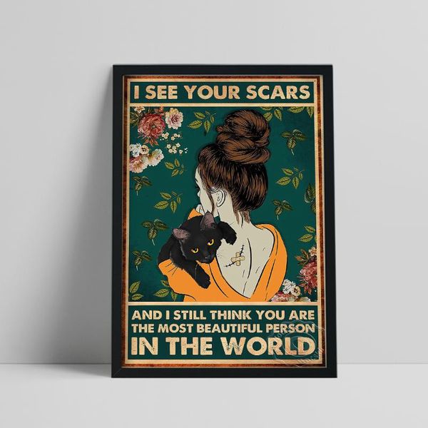 paintings i see your scars poster, black cat prints, lady wall picture, be kind to yourself stickers, friend birthday gift
paintings i see your scars poster, black cat prints, lady wall picture, be kind to yourself stickers, friend birthday gift