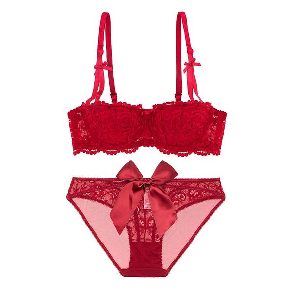 bras sets varsmiss arrival big bow lace half cup women bra breathable underwear, Red;black
bras sets varsmiss arrival big bow lace half cup women bra breathable underwear, Red;black