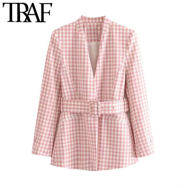 traf women fashion office wear with belt plaid blazer coat vintage long sleeve pockets female outerwear chic 210930, White;black
traf women fashion office wear with belt plaid blazer coat vintage long sleeve pockets female outerwear chic 210930, White;black