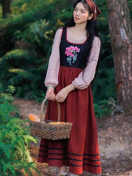 casual dresses spring autumn women french vintage pastoral style embroidery all match long vest retro dress vestidos mujer, Black;gray
casual dresses spring autumn women french vintage pastoral style embroidery all match long vest retro dress vestidos mujer, Black;gray