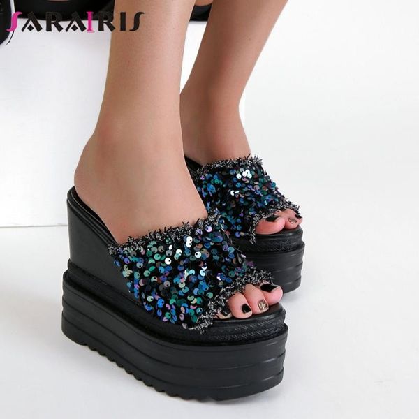 slippers sarairis summer women's brand design bling vacation beach outdoor slides platform wedges high heels concise shoes, Black
slippers sarairis summer women's brand design bling vacation beach outdoor slides platform wedges high heels concise shoes, Black