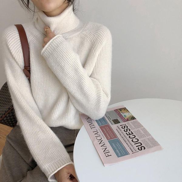 women's sweaters 2021 turtleneck sweater blouse women autumn winter knit pullover retro simple thick loose outer wear top, White;black
women's sweaters 2021 turtleneck sweater blouse women autumn winter knit pullover retro simple thick loose outer wear top, White;black