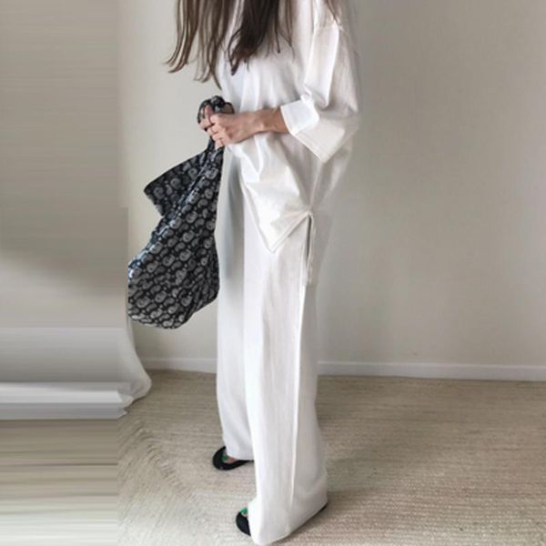 women's two piece pants simple solid cotton outfits women casual o neck half sleeve t shirt + straight suit spring autumn office set, White
women's two piece pants simple solid cotton outfits women casual o neck half sleeve t shirt + straight suit spring autumn office set, White