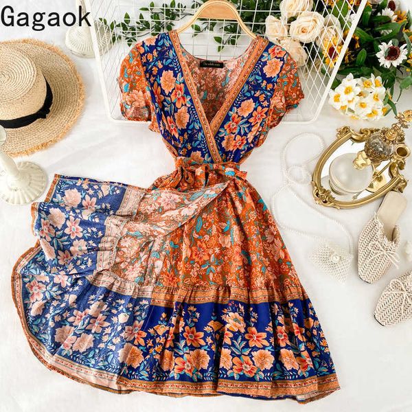 women mini dress vintage summer v-neck print sashes puff sleeve slim chic wild female fahion korean dresses 210531, Black;gray
women mini dress vintage summer v-neck print sashes puff sleeve slim chic wild female fahion korean dresses 210531, Black;gray