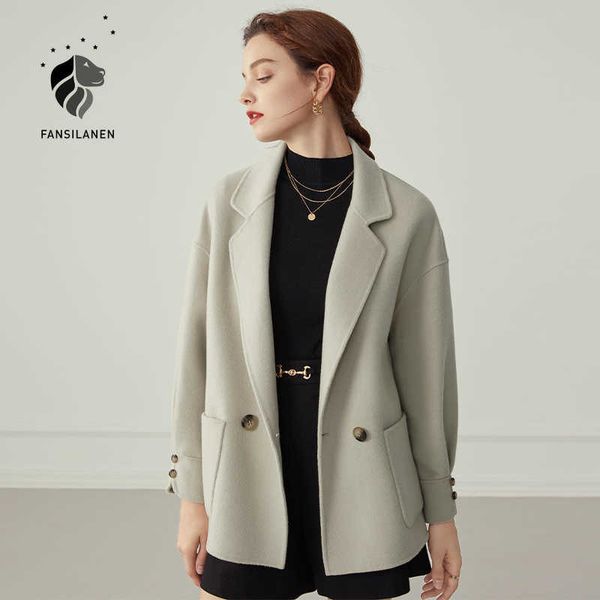 fansilanen short casual 100% wool blazer coat women oversized woolen winter jacket female pocket cashmere vintage over 210607, Black
fansilanen short casual 100% wool blazer coat women oversized woolen winter jacket female pocket cashmere vintage over 210607, Black