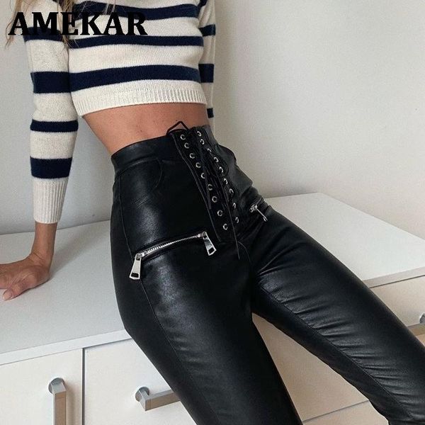 women's pants & capris insta black faux pu leather pencil lace up high waist slim skinny streetwear autumn casual trousers women 2021, Black;white
women's pants & capris insta black faux pu leather pencil lace up high waist slim skinny streetwear autumn casual trousers women 2021, Black;white