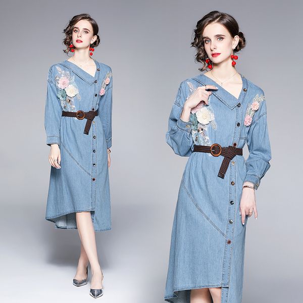 temperament skirt celebrity 2021 autumn loose asymmetric design embroidered denim dress, Black;gray
temperament skirt celebrity 2021 autumn loose asymmetric design embroidered denim dress, Black;gray