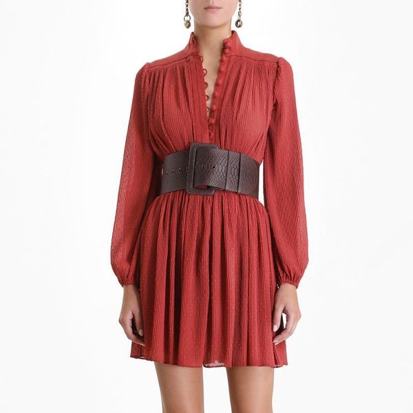 women summer vintage dress lantern sleeve stand collar hollow out high waist pleated 2021 casual dresses, Black;gray
women summer vintage dress lantern sleeve stand collar hollow out high waist pleated 2021 casual dresses, Black;gray
