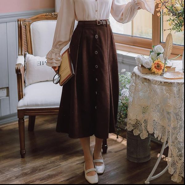 fall japan style sweet winter women skirts elastic waist single breasted a line pleated with belt black brown
fall japan style sweet winter women skirts elastic waist single breasted a line pleated with belt black brown
