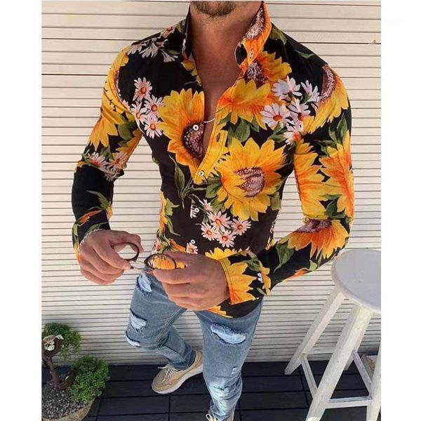 fashion men's clothing british sunflower digital printed shirt premium cardigan long sleeve travel lapel 2021summer casual shirts, White;black
fashion men's clothing british sunflower digital printed shirt premium cardigan long sleeve travel lapel 2021summer casual shirts, White;black