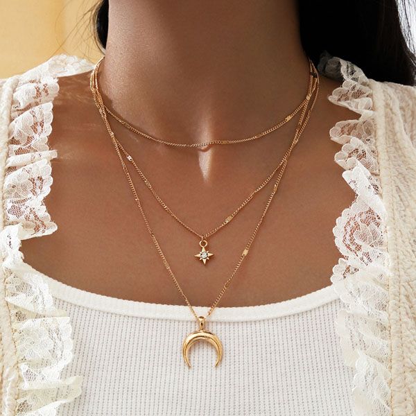 s2137 fashion jewelry multi layer necklace star moon pendant chain choker necklaces, Silver
s2137 fashion jewelry multi layer necklace star moon pendant chain choker necklaces, Silver