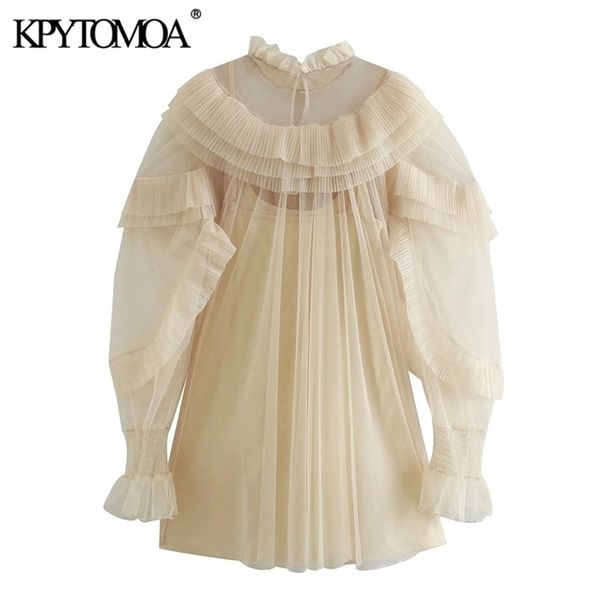 kpytomoa women 2021 fashion pleated ruffle trims tulle mini dress vintage long sleeve with lining female dresses vestidos mujer, Black;gray
kpytomoa women 2021 fashion pleated ruffle trims tulle mini dress vintage long sleeve with lining female dresses vestidos mujer, Black;gray