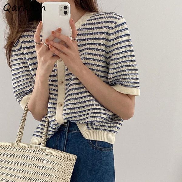 women's knits & tees cardigan women all match elegant single breasted summer o-neck striped college simple streetwear cozy casual korea, White
women's knits & tees cardigan women all match elegant single breasted summer o-neck striped college simple streetwear cozy casual korea, White