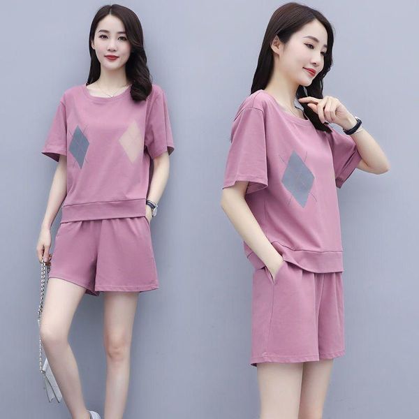 women's tracksuits korean casual short sleeve suit summer cotton fashion large size loose print walking sports two piece set p002, Gray
women's tracksuits korean casual short sleeve suit summer cotton fashion large size loose print walking sports two piece set p002, Gray