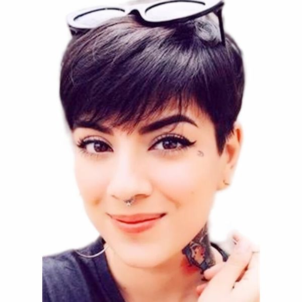 short human hair straight wigs for black women brazilian pixie no lace full machine made wig with bangs, Black;brown
short human hair straight wigs for black women brazilian pixie no lace full machine made wig with bangs, Black;brown