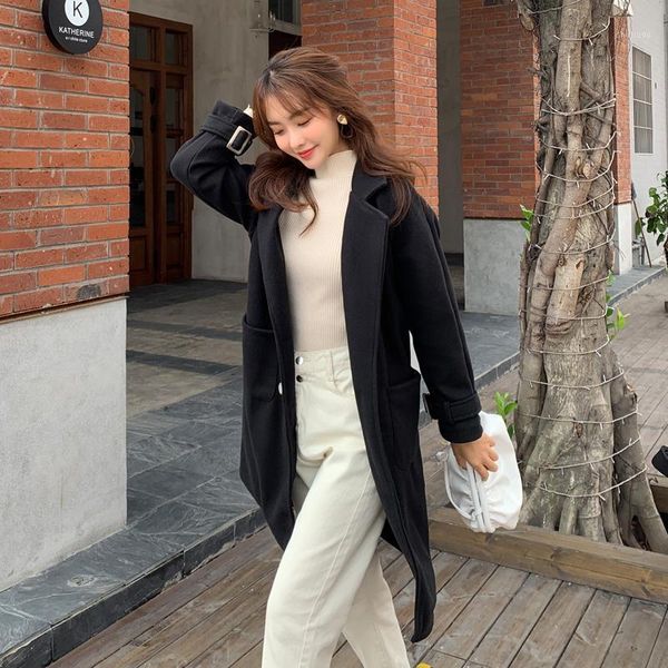 women's wool & blends will have a cloth coat cuff long loose fashion female woolen pocket, Black
women's wool & blends will have a cloth coat cuff long loose fashion female woolen pocket, Black