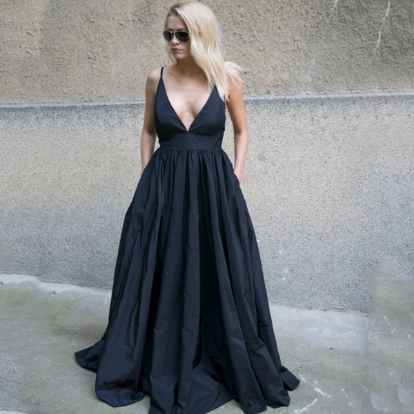 v-neck backless spaghetti straps pleats pocket taffeta prom dress a-line tulle evening gowns, Black
v-neck backless spaghetti straps pleats pocket taffeta prom dress a-line tulle evening gowns, Black