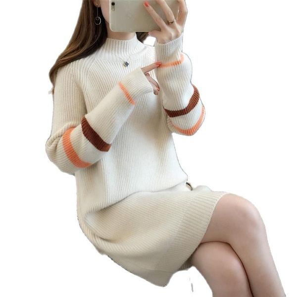 women's sweaters fashion mid-length sweater women fall/winter 2021 style knitted long-sleeved turtleneck woman base thick dress, White;black
women's sweaters fashion mid-length sweater women fall/winter 2021 style knitted long-sleeved turtleneck woman base thick dress, White;black