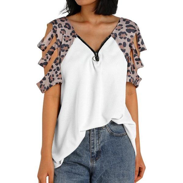 women's t-shirt women loose style t-shirts fashion leopard printed pattern short sleeve v-neck summer casual female tees plus size, White
women's t-shirt women loose style t-shirts fashion leopard printed pattern short sleeve v-neck summer casual female tees plus size, White